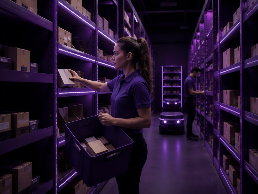 Worker picking orders inside a hebrew.delivery dark store